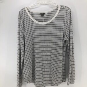 Eddie Bauer Shirt Womens XL Gray White Henley Long Sleeve Outdoor Top Round Hem